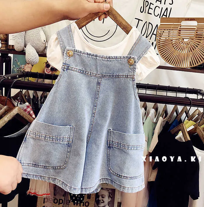 2021 Bébé Filles Garçons Denim Salopette Shorts Pantalons Filles Enfants Printemps Automne Été Casual Jeans Ensemble Pantalon Enfants Vêtements Q0716