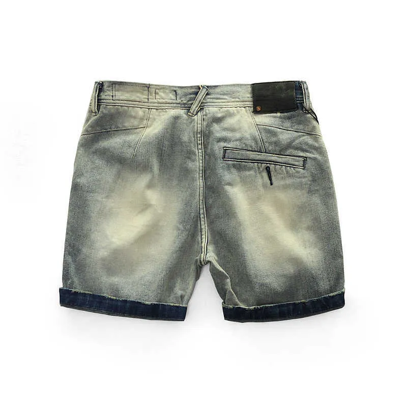 Män sommar mode japan stil vintage bomull denim shorts manlig casual mitten midja solid färg tvättad streetwear jean 210714
