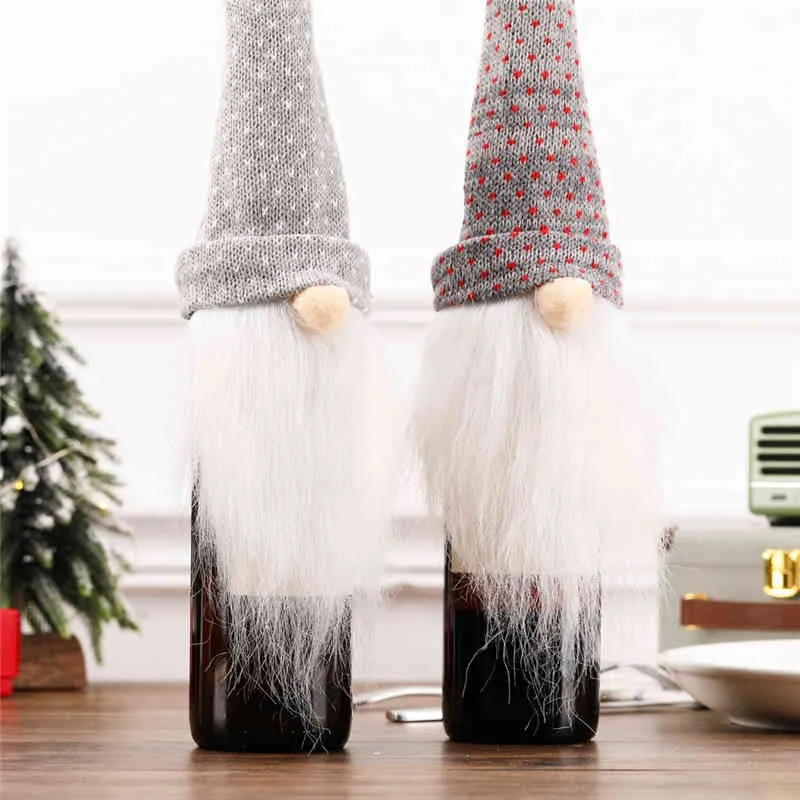 Christmas Cover Long Hat Plush Gnome Wine Bottle Cap Topper Holiday Dining Table Decorations Whole X2239B