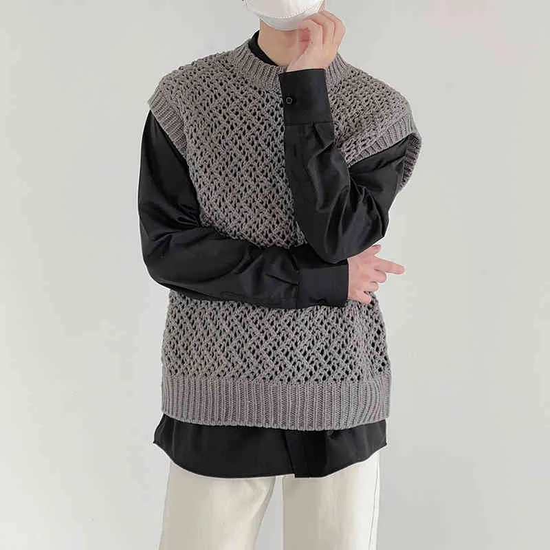 IEFB вязаный жилет мужской круглый шеи красивый свитер жилет корейская тенденция серая уличная одежда мужская одежда мода 9y7574 210524