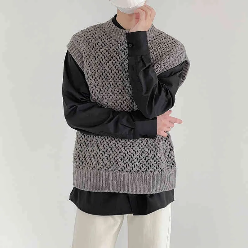 IEFB Knitted Vest Men's Round Neck Handsome Sweater Vest Korean Trend Grey Streetwear Male Clothing Fashion 9Y7574 210524