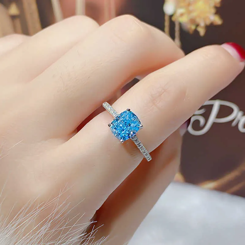 Oevas 100 925 prata esterlina 6575mm aquamarine anéis de casamento para mulheres espumante alto carbono diamante festa jóias finas3358323