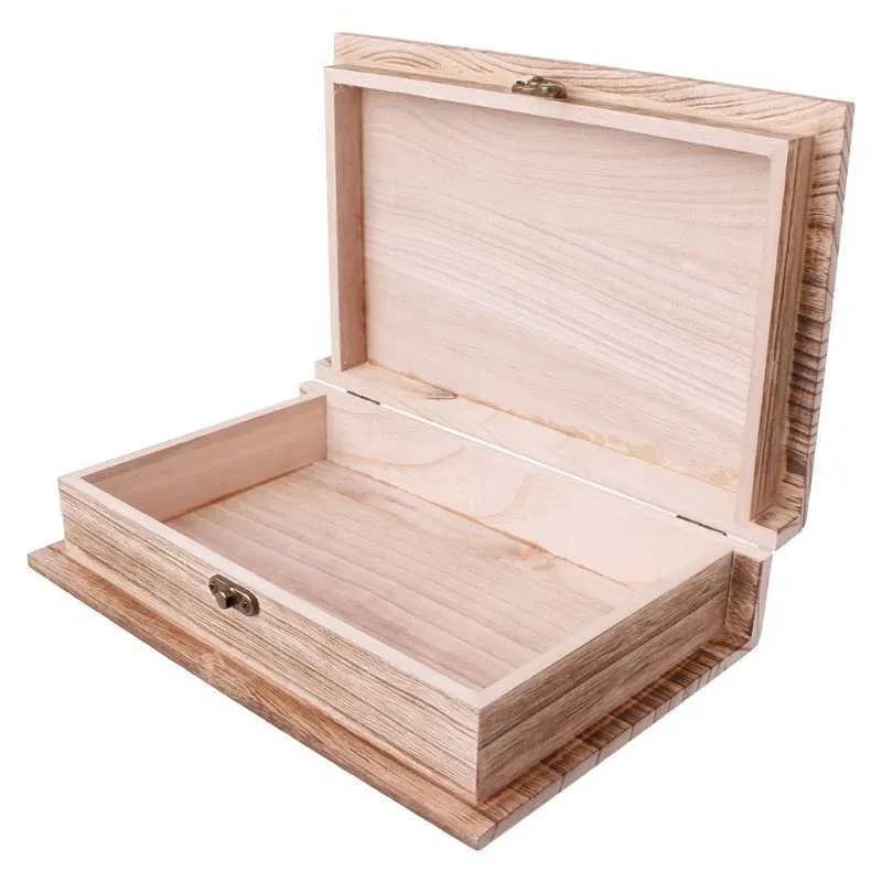 Wooden Hinged Lockable Box Book Shape Jewellery Storage Case Home Crafts Sundries Organizer Gift 210922