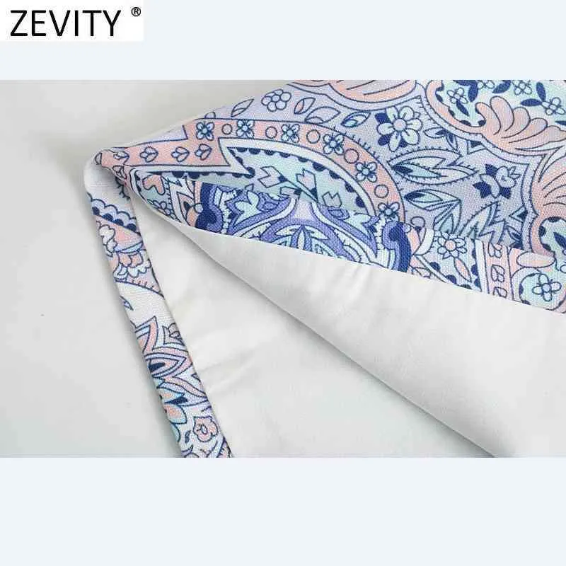 Zevity جديد إمرأة خمر عالية الخصر المحكمة الطوطم زهرة طباعة حار برمودا السراويل أنثى شيك الصيف الزنانير pantalone cortos p1088 210419