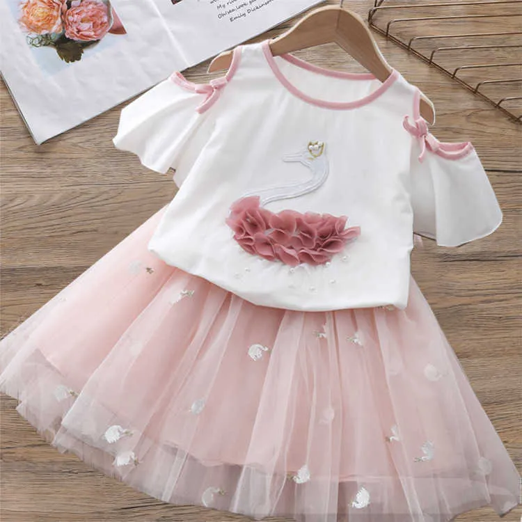 Summer Girls' Clothing Sets Cute Princess Fruit T-Shirt +Printed Plaid Skirt Suit Kids Clothes Children 210625
