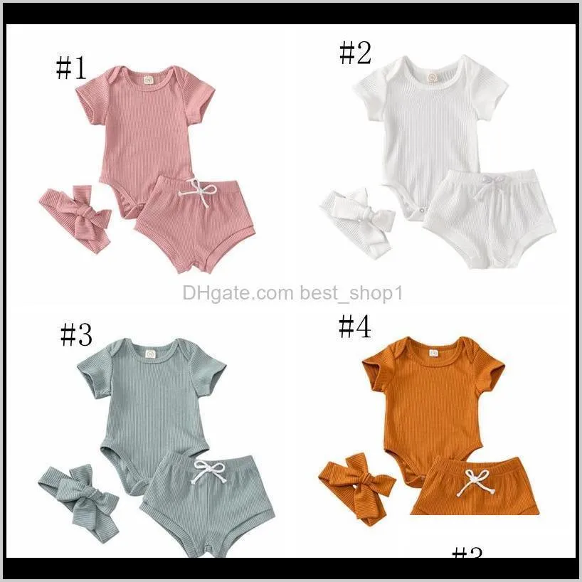 baby girl clothes set solid toddler girls rompers shorts headband 3pcs sets short sleeve children outfits boutique summer baby clothing