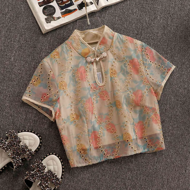 Chinese Cheongsam Design Fashion Women's Summer Floral T-shirt + Skirts Sets Female Suits Dresses 210428