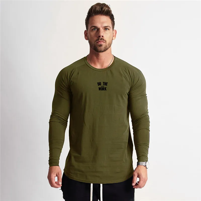 Gym Vêtements Fitness T-shirt Hommes Casual Long Seeve Coton T Shirt Homme Sport Tee Tops Automne Running Shirt Workout Vêtements 210421