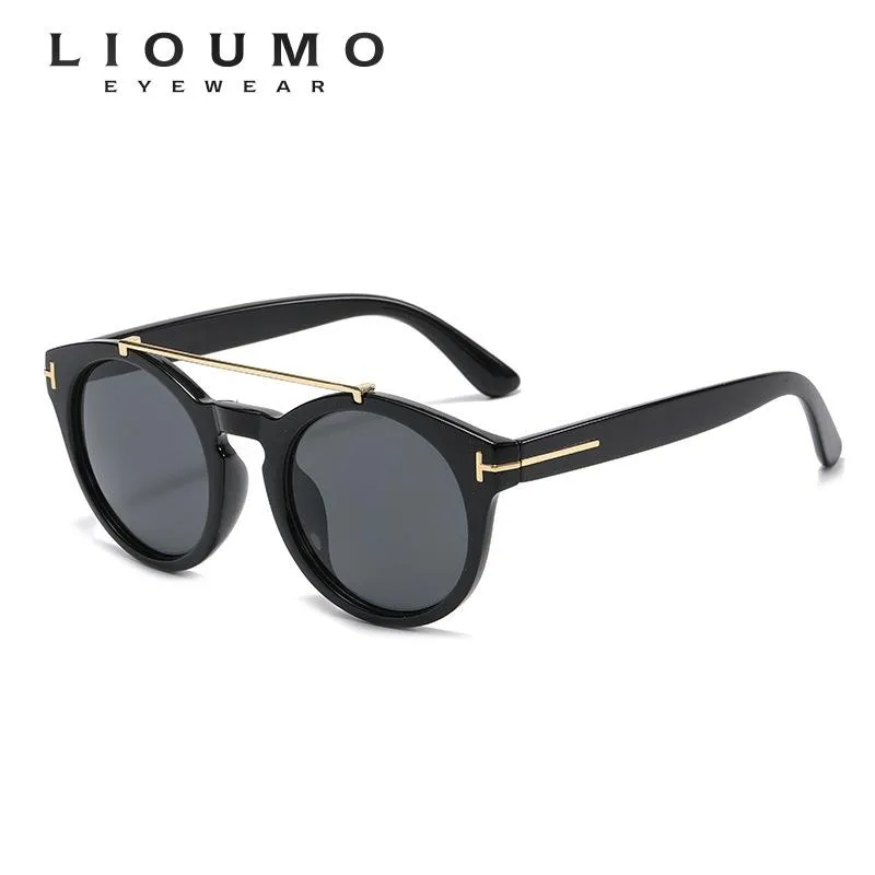 Sonnenbrille Lioumo Fashion Double Bridge Design Runde für Männer Frauen Vintage Cat Eye Driving Brille UV400 Trendy Shades Gafas Sol292b