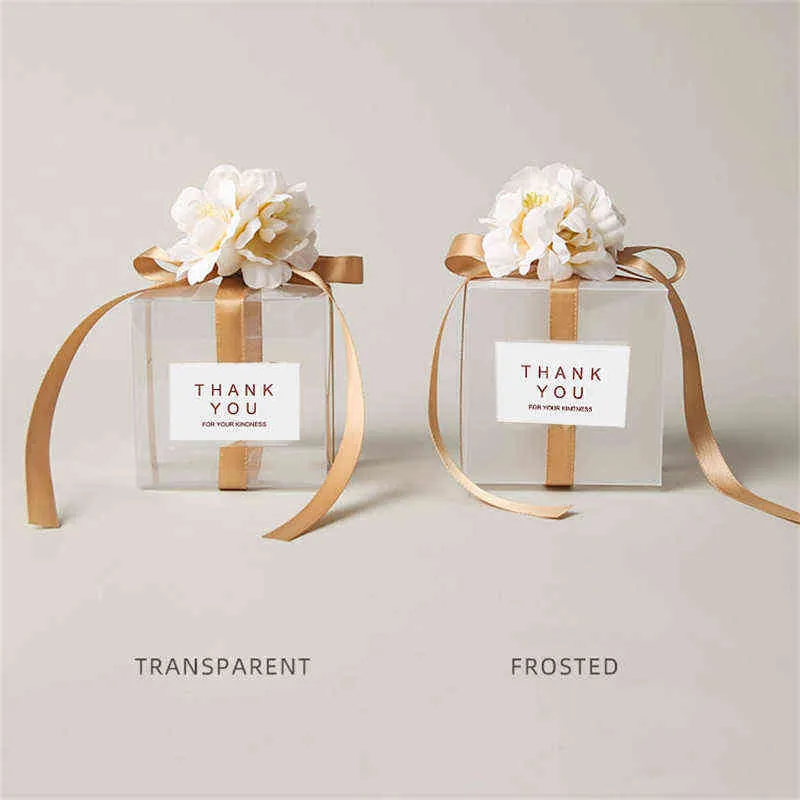 10/20 / sacs-cadeaux transparents merci ruban de fleurs artificielles souvenirs de mariage pour les invités boîte de dragées mates pour le baptême 211108
