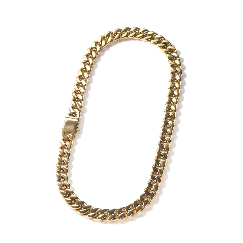 Collana a catena a maglia cubana in oro in acciaio inossidabile Collane da uomo in argento Gioielli hip hop 8 10 12mm229n