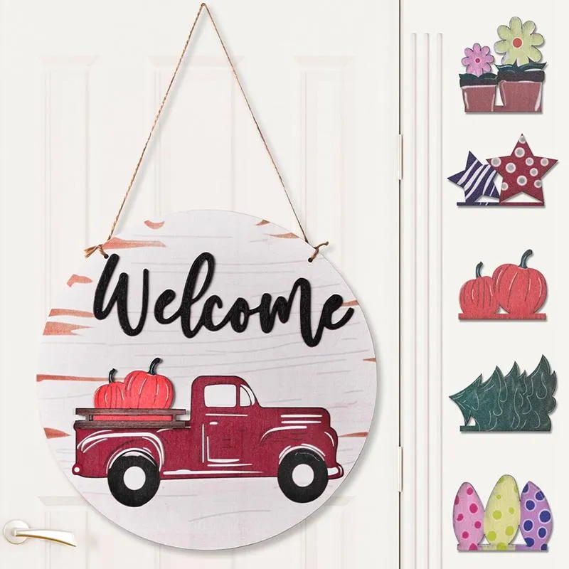 Itens de novidade Itens intercambiáveis ​​Caminhão vermelho sazonal Welcome Sign Plin