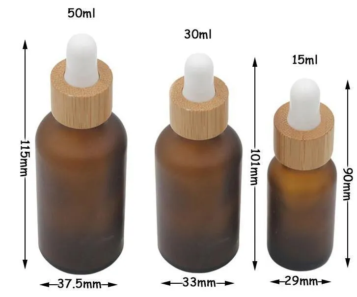 Confezione regalo 15 ml 30 ml 50 ml Flacone contagocce in vetro bianco ambrato satinato con tappo in bambù 1 oz di olio essenziale 326 g