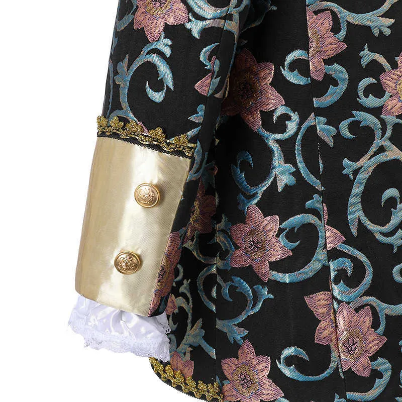 男性ファッション五片のコートスーツセットゴシックスタイルの宮殿の花のスーツのズボンのコストのドラマ服装ステージProm Costume XL x0909
