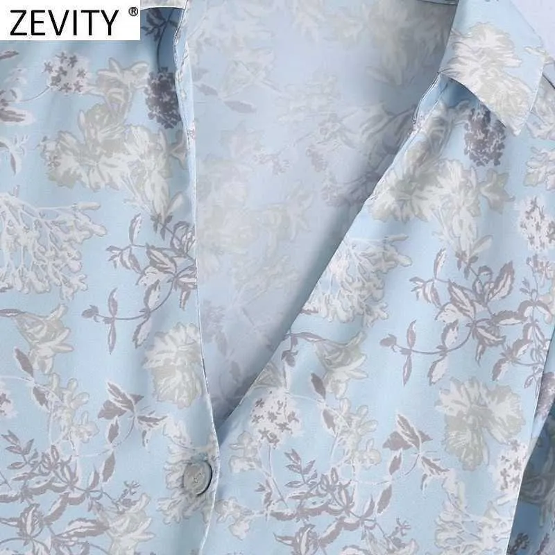 Zevity kvinnor vintage blommig tryck båge bundna sashes midi shirt klänning kvinnlig chic långärmad avslappnad slank breasted vestidos ds8230 210603