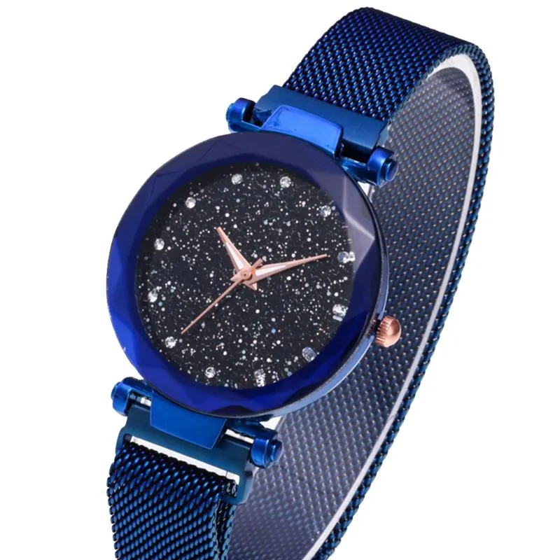 Star Dial Business Shiny Adjustable Magnetic Clasp Mesh Band Electronic Gifts Casual Analog Women Watch Battery Powered Wristwatch188E