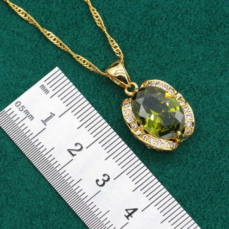 Conjunto de joias geométricas douradas para casamento, para mulheres, verde oliva, zircão, pulseira, brincos, colar, pingente, anel, presente de natal h1022221y
