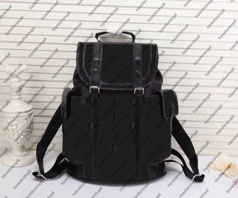 M43735 N41379 Christopher PM Männer Rucksack Leinwand Cowhide Leder Trim Textil Ling Gurt Travel Gepäck Tasche Tasche Satchel Schulter Ba249r