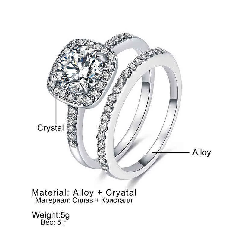 Klasyczny luksusowy zestaw pierścionków zaręczynowych dla kobiet srebrny obrączka ślubna miłośnik palenia ślubnego biżuterii Q070897962567795404