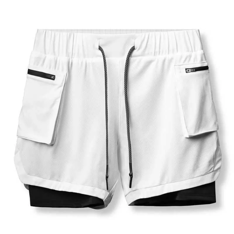 Été streetwear hommes shorts extérieur ample intérieur serré mode double couche pantalons de sport jogger gym exercice fitness pantalon X0628