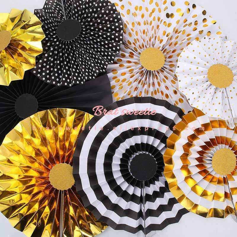 Gold Balck Birthday Party Hanging Paper Fans EID MUBARAK Party Ceiling Hanging Decorations Baby Shower Decor 210610