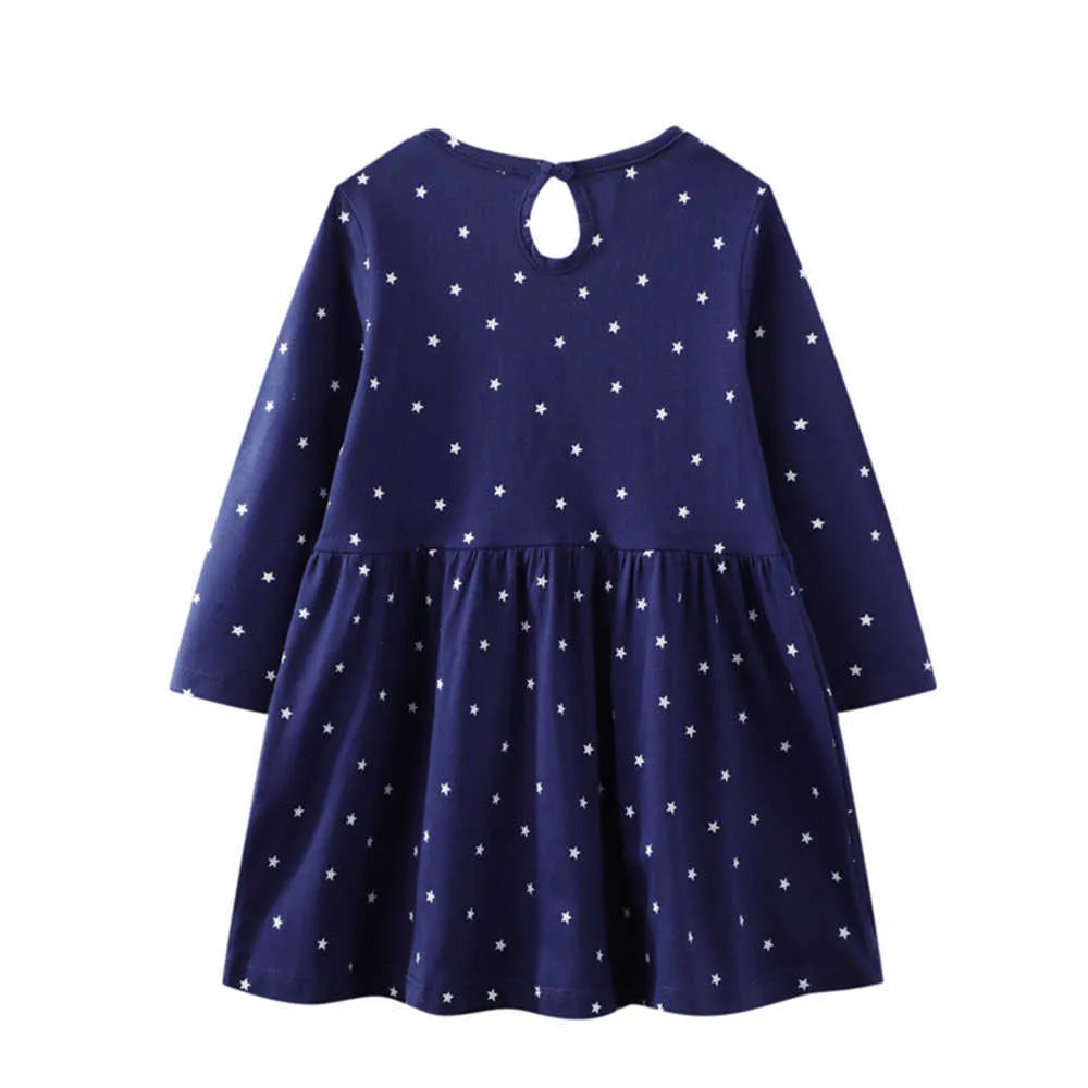 Jumping Meters Autumn Princess Bunny Applique Cotton Stars Print Fashion Birthday Girls Dresses 210529