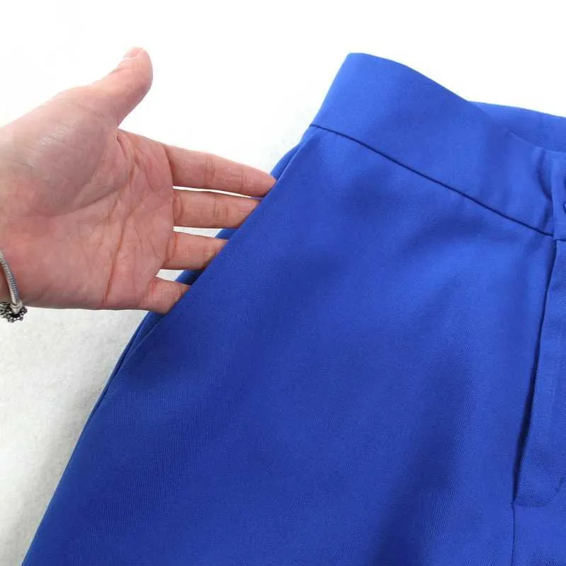Blazer blu slim Abito e pantaloni casual con un bottone singolo Lavoro d'ufficio da donna Temperamento in due pezzi a gamba larga 210527
