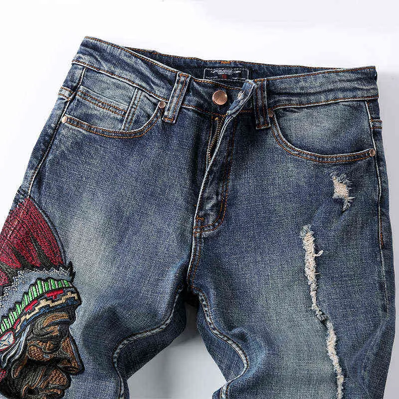 Männer Jeans Übergroße Denim Hose Hohe Qualität Sticken Retro Ripped Streetwear Gerade Männer Kleidung BF1701 211108