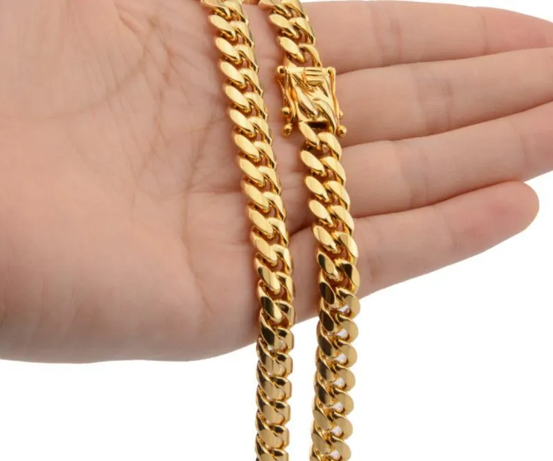 Ketten 6 8 10 12 14 16 18 mm Miami Kubanische Kette Halskette für Männer 24 Zoll Gold Link Bordstein Edelstahl Hip Hop Schmuck224c