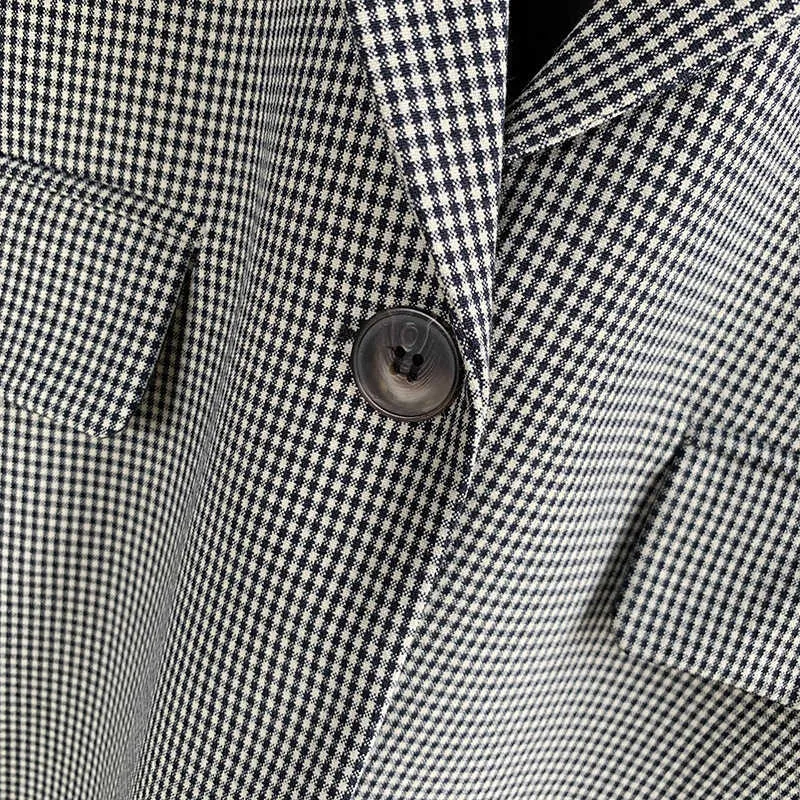 Dames Hoogwaardige losse jas check korte dames blazer retro elegante kantoor kleine pak stof 210527