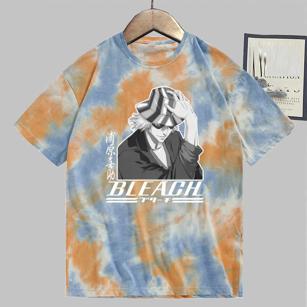 Bleach Kisuke Urahara T-shirt Imprimer Mode Manches courtes Col rond Tie Dye Anime Tops Y0809