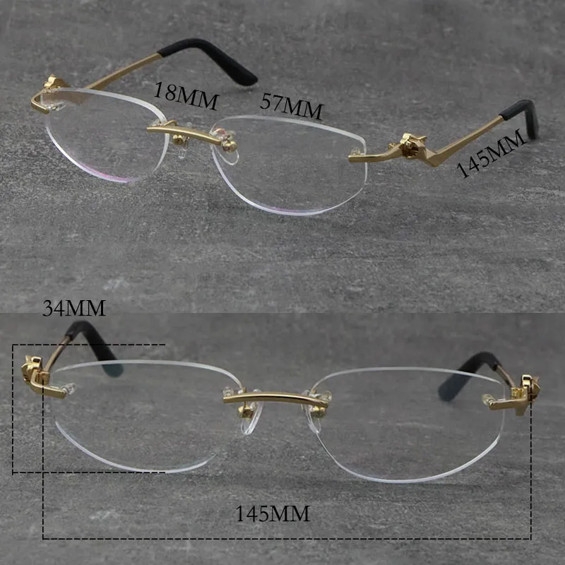 Metal Classic Leopard Series Rimless Pantical Reading Frames Rambling eyglasses 18k Gold Frame Glasses Men Myopic Cat Round EY266X