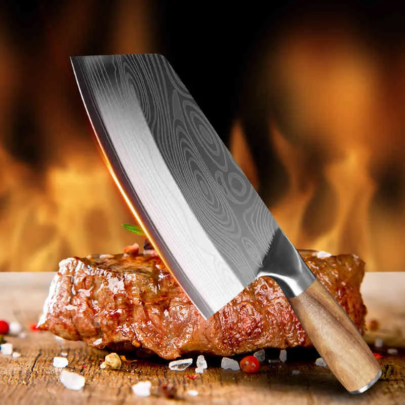 Mutfak Şam Lazer Desen Çin Şef Paslanmaz Çelik Kasap Eti Pirzetme Bıçağı Bıçağı Sebze Kesici 4244730
