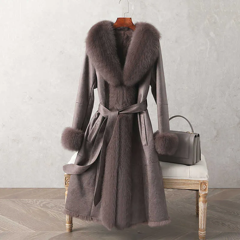 Luxury Long Fur Coat High Quality Thick Warm Feather Coat With Belt Real Image Winter Coat In Stock 210816