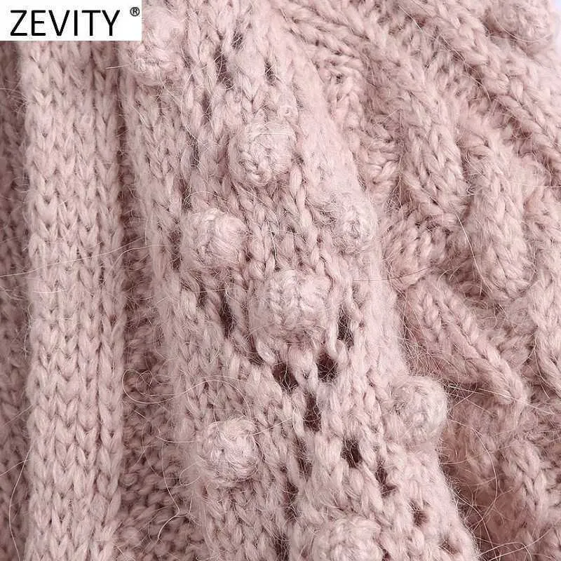 Zeveity Woman Fashion V шеи мяч вязание крючком аппликации вязаный свитер пальто Femme Chic алмазные кнопки случайные кардиган топы SW810 210603