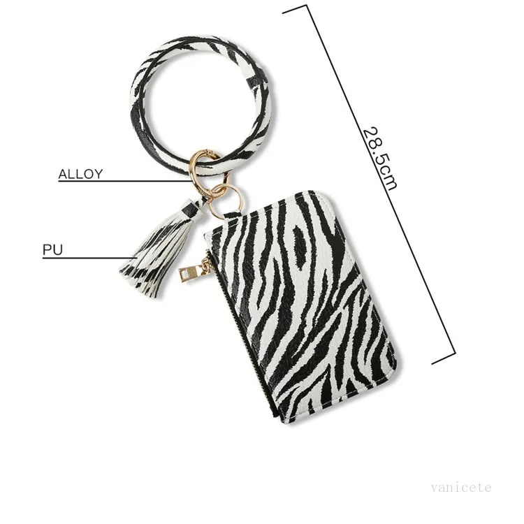 Zèbre-rayure PU Lether Bracelet Porte-clés avec Carte Sac Glands Pendentif Vache Imprimer Portable Poignet Sacs zipper Parti Fournitures T2I51993