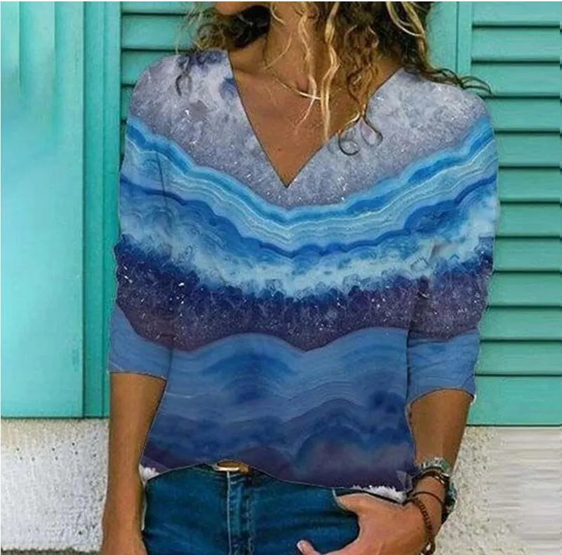 Spring Diamond Print Print Blouse Рубашка Women Elegant V-образное с длинным рукавом Top Ofumn Casual Loak Plus Size Streetwear Blusa 210412
