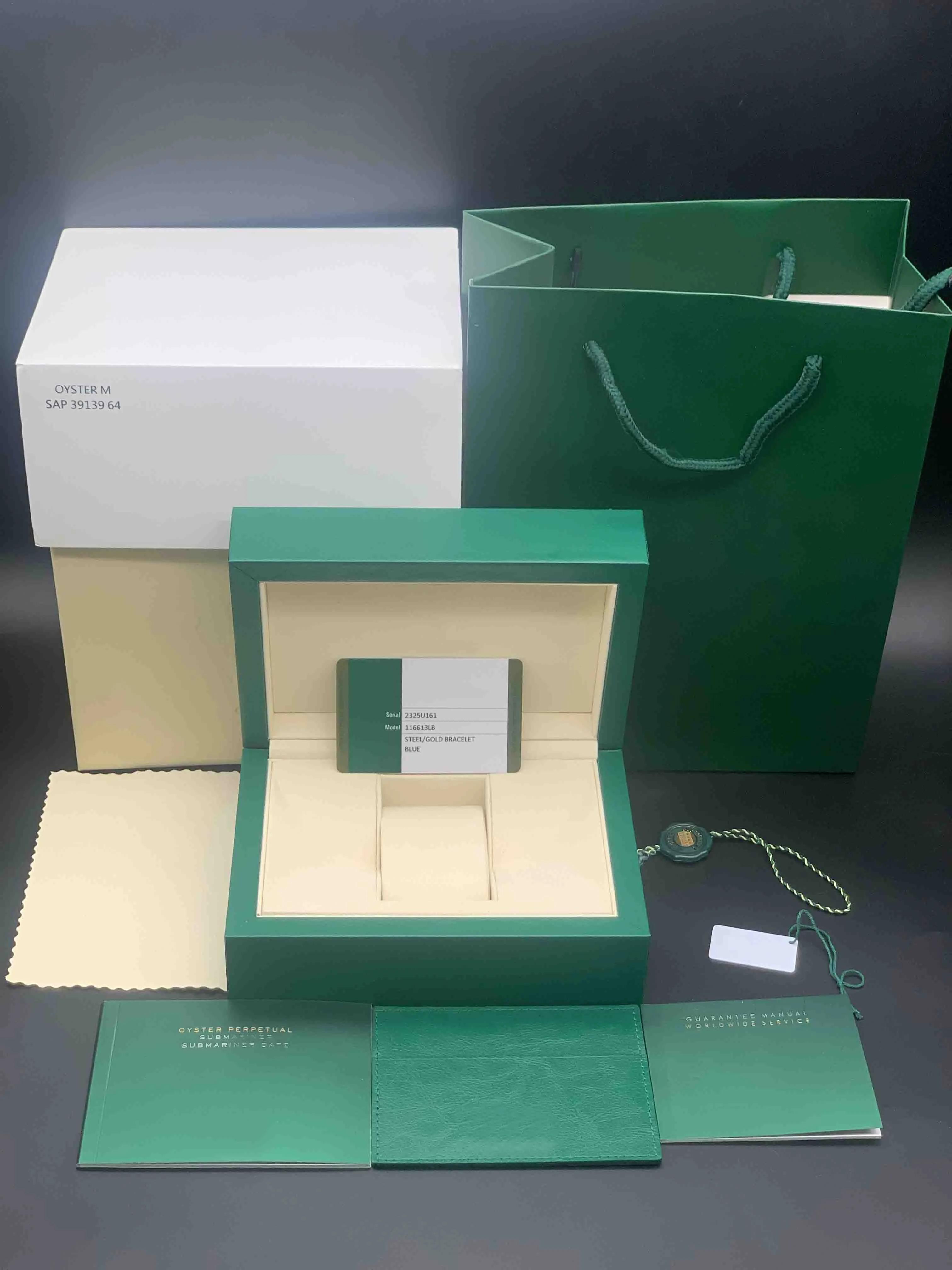 Zielone oryginalne pudełka 11 Karta niestandardowa NFC Zielona karta anty-kadrowa Sub Sky Datejust Day-Date Bookle Watch Wooden Box Wit250c