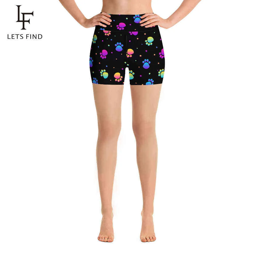 Letsfind Nueva Moda Mujeres Pantalones cortos de cintura alta Patas de perro 3D Impresión digital Leggings elásticos Plus Tamaño Q0801
