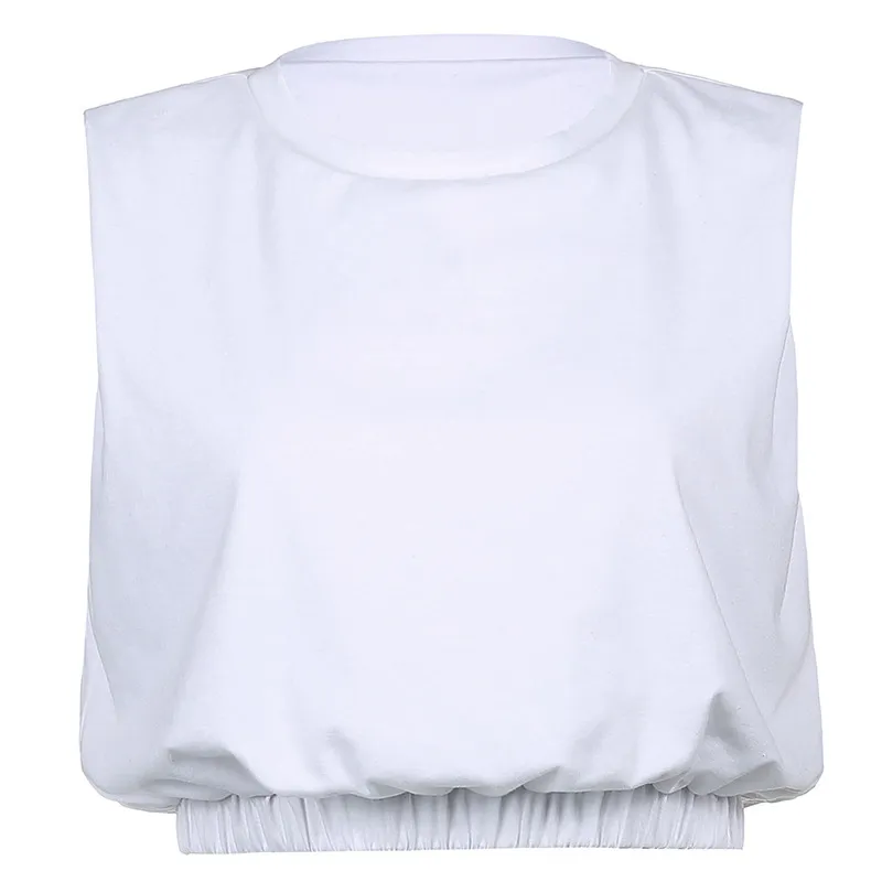 Verão Branco Sem Mangas T-Shirt Mulheres Y2K Moda Casual Algodão Loxo Crop Tops Harajuku Coreano O-Pescoço Básico T-shirt Cropped 210515