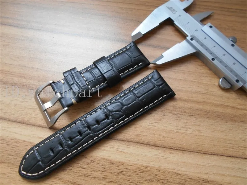 Toppkvalitet 24mm Watch Band äkta läderklockor med pin Buckle Fit Pam de Luxe Watches Croc Black Browe Blue Watches210j