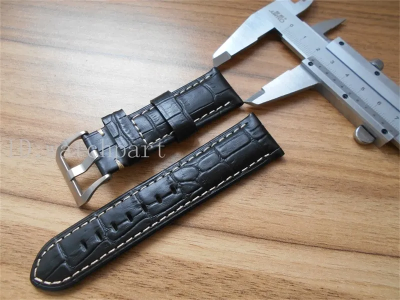 Toppkvalitets 24 mm klockarmband i äkta läder klockarmband med stiftspänne Passar PAM De Luxe klockor Croc Svart Brun Blå Klockor