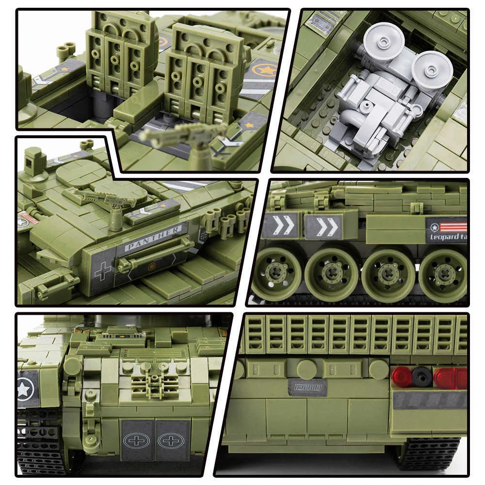 City Leopard 2 Main Battle Tank MK4 Building Blocks Military WW2 Army Soldier Bricks Toys Gifts For Kids Boys Children Y0808