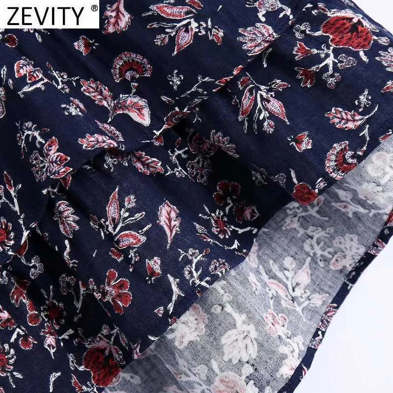 Zeefity Dames Tropische Floral Print Cascading Ruches Sling Short Smock Blouse Vrouwelijke Spaghetti Strap Shirt Chic Crop Tops LS9242 210603