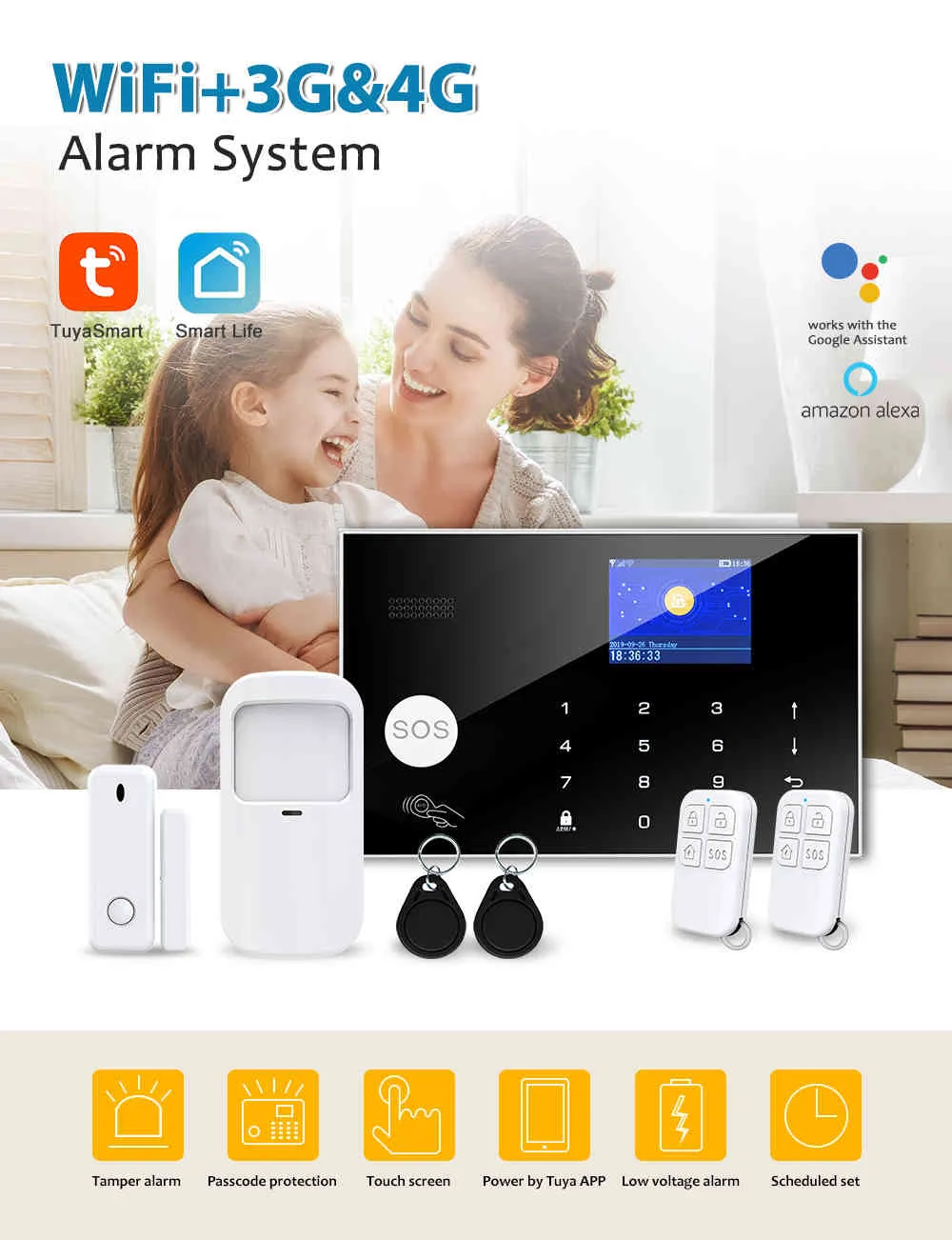 TUGARD TUYA WIFI 3G 4G System bezpieczeństwa Smart Home Burglar Alarm Kit 433MHZ Detektor czujnika bezprzewodowego działa z Alexa