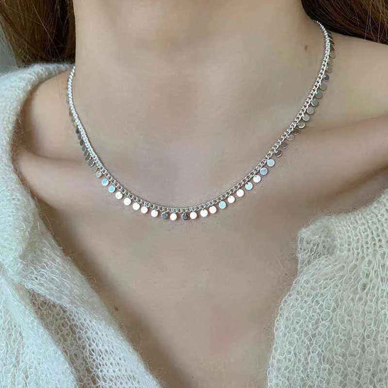 Anenjery 925 Sterling Silber Quadratische Scheibe Quaste Halskette für Frauen All-match Mode Schlüsselbein Kette Neues Design