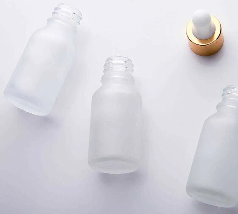 15ml clear frosted glass dropper bottle cosmetic 20ml  oil glass bottle with gold silver black cap LX2880