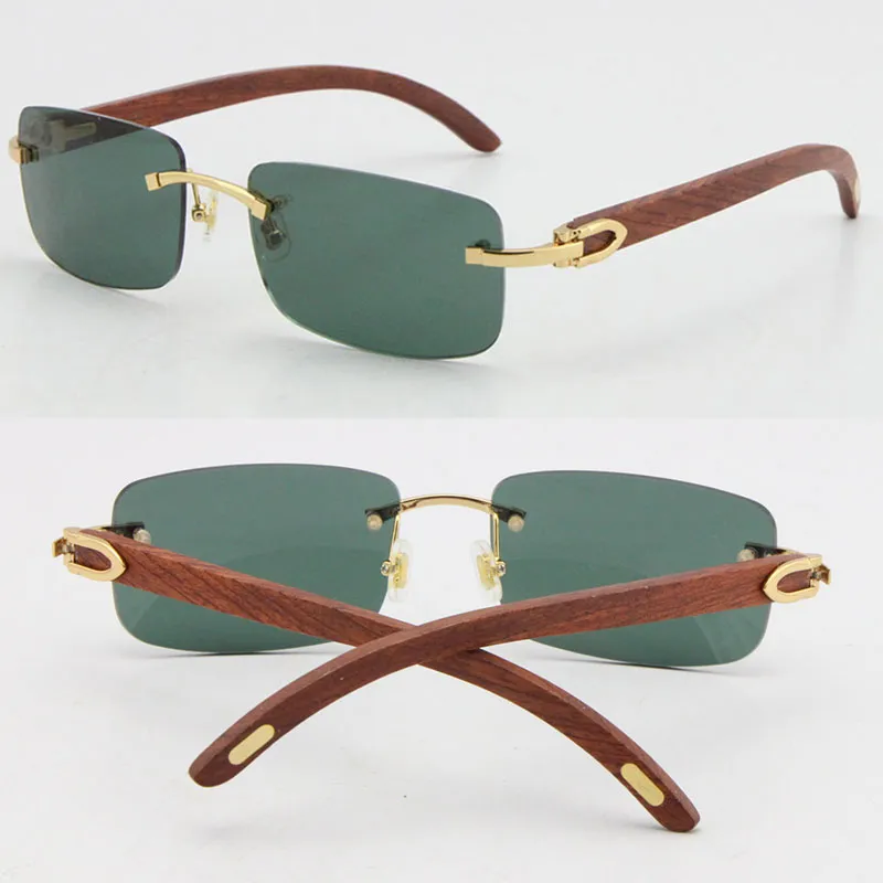 Whole Rimless 3524012 Gafas de sol Good Gold Wood hecha Vintage Retro Mujeres Sol Gases Tamaño de lente verde 56-18-135 mm U227Y