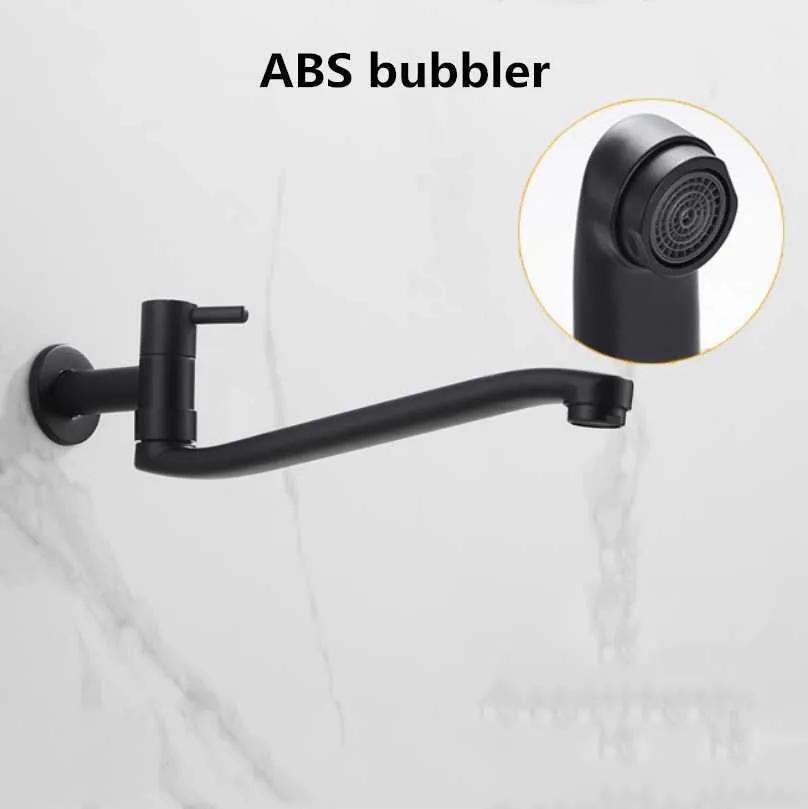 G1/2 European Stainless Steel Lengthen Mop Pool Faucet Black Baking Paint Single Cold Kitchen Tap 360 Rotation Balcony Bibcock 210724