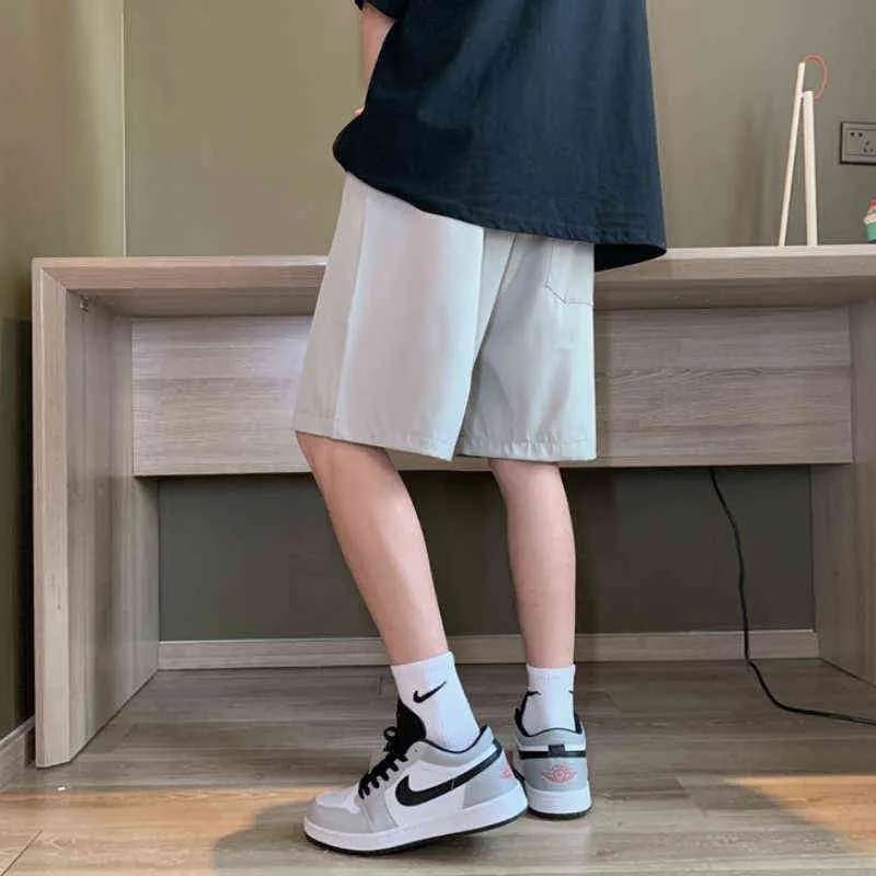 Casual Shorts Men Solid Simple Ulzzang Loose Chic Design Teens Drawstring All-match Summer New Oversize Popular Bottoms Handsome G220223